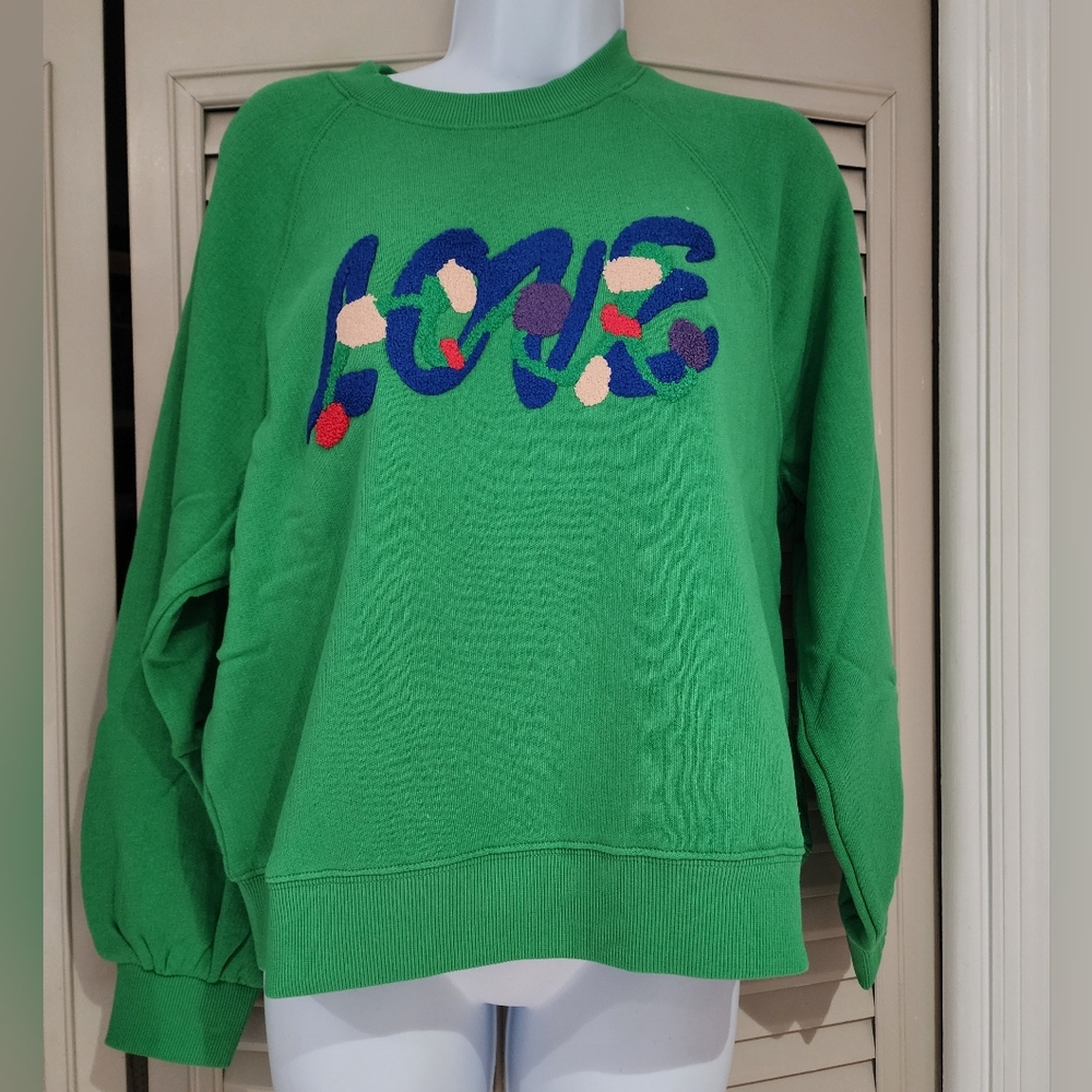Just Madison Vibrant Green Sweater with Colorful 'LOVE' Design